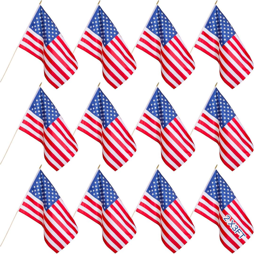 Newwiee 12 Pcs Classroom American Flag for Schools 2 x 3ft USA Classroom Fade Resistant Large American Flag with Pole for Back to School Indoor Wall Office House First Day of School Supplies