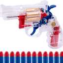 Clear Housing Toy Revolver Foam Blaster with Elite Soft Foam Darts for Nerf Guns Toys Gun Set for Kids Ages 5 6 7 8 Short