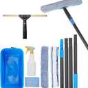 Window Cleaning Kit with Storage Bucket, Window Squeegee with 4.13ft Extension Pole, Scrubber, Spray Bottle,Duster Cloth, Squeegee with Rotating Head, Professional Window Cleaning Tools