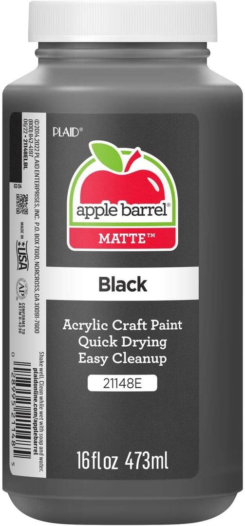 Apple Barrel Acrylic Paint in Assorted Colors (16 Ounce), 21148 Black (16 Fl Oz (Pack of 1))
