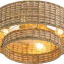 Boho Caged Ceiling Fans with Lights Flush Mount, Layered Rattan Ceiling Fan with Light Remote Control with Reversible 6 Speeds for Bedroom, Nursery, Living Room, E26 Base, Indoor