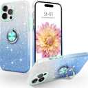 Compatible with iPhone 14 Pro Case,Magnetic Car Mount Supported Slim Thin Glitter Sparkle with 360 Ring Holder Kickstand Protective Phone Cover for iPhone 14 Pro 6.1", Gradient Blue