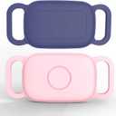 [2 Pack] Dog Collar Holder for Tile Pro 2024 Tracker, Waterproof Silicone case for Tile Life360 pro, Durable Flexible Scratch Resistant Cover Finder for pet cat Necklace Accessories(Blue/Pink)
