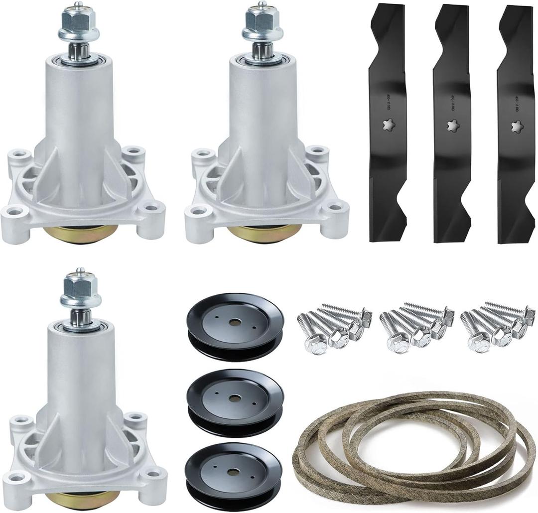 54" Lawn Mower Deck Rebuild Kit for Craftsman/for Husqvarna YTH2454 LGT2654 LGT2554,Include 3 Spindles 187292 192870, 3 Pulleys 129861, 3 Blades 187256, 1 147 1/2" Deck Belt 196103