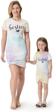 PATPAT Mommy and Me Matching Beach T Shirt Dresses:Short-Sleeve T-Shirt Dresses Vacation Outfits, Size 3-4Y