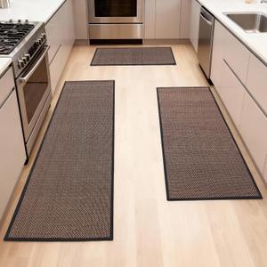 Kitchen Mat Set of 3 Non-Slip, Super Absorbent Microfiber Rugs for Sink & Stove Machine Washable Floor Mats (Black, 17.3" x 30" + 17.3" x 47" + 17.3" x 60")