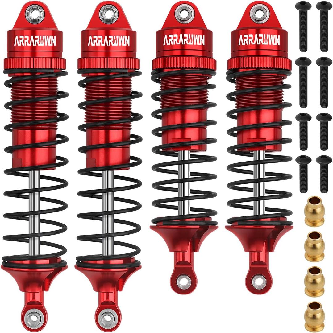 4PCS RC Car Shock Front & Rear Shock Absorber Assembled Set Compatible with 1/ 10 Traxxas Slash/ Rustler/ Stampede 4x4 4WD Replacement Upgrade Parts (Red)