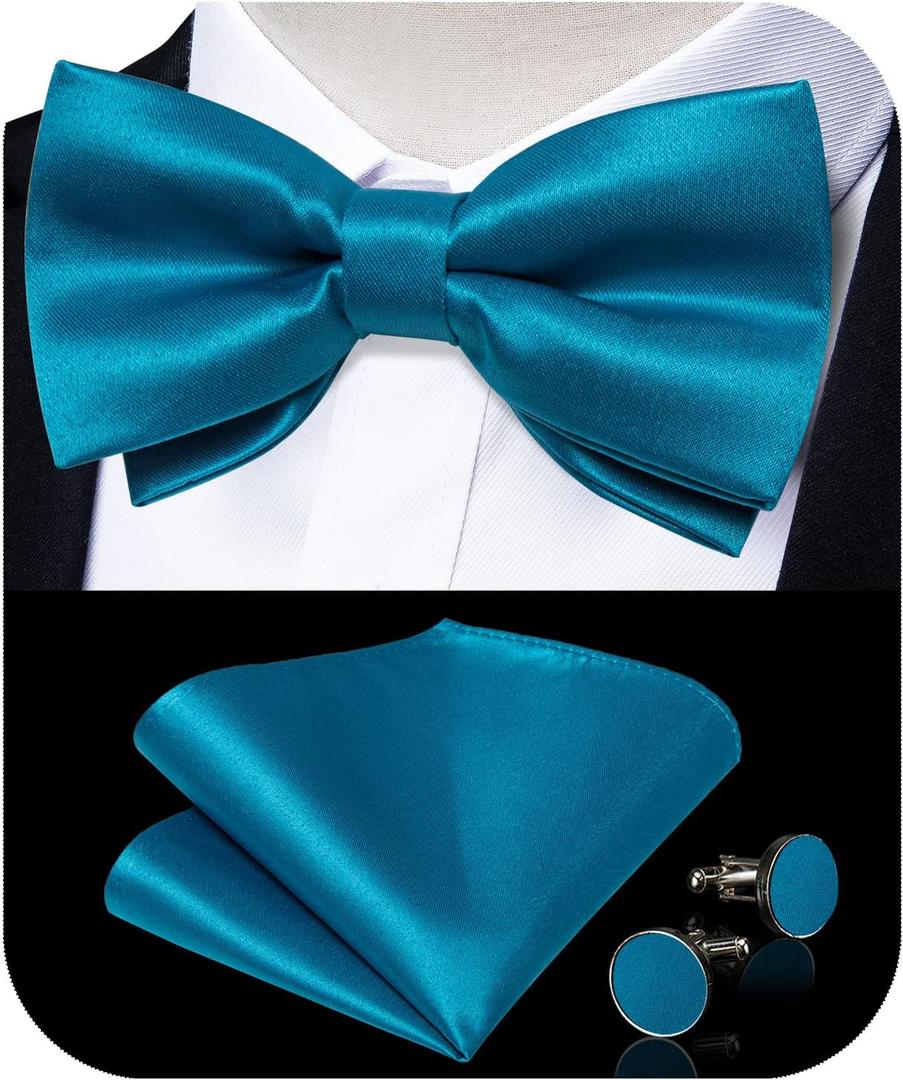 DiBanGu 3PCS Bow Ties for Men Pre-Tied Bow Tie and Pocket Square Set Adjustable Solid Satin Formal Tuxedo Bow Tie Wedding (Blue)