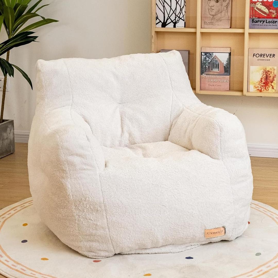 Cvortll Bean Bag Chair with Filler, Bean Bag Sofa with Tufted Soft Stuffed Filling, Fluffy and Lazy Sofa, Comfy Cozy BeanBag Chairs with Memory Foam for Dorm, Apartment, Living Room (White), 37" x 34.25" x 29.53"