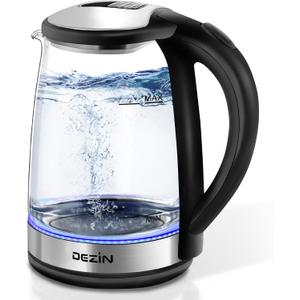Dezin Electric Kettle, BPA-Free 2L Electric Water Heater, Glass Electric Tea Kettle, 304 Stainless Steel Hot Water Kettle Warmer with Fast Boil, Auto Shut-Off & Boil Dry Protection, for Coffee, Tea (Clear-Black)