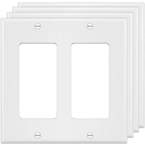 2-Gang Decorator Wall Plate Cover Double Switch Outlet Electrical Faceplate for Light Switche, Smart Switch, Receptacle, Dimmers, USB Outlet, GFCI, White (4-Pack)