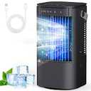Portable Air Conditioners, 4-in-1 Mini Small Air Conditioner Evaporative Air Cooler Fan with 1000ml Water Tank, 3 Speeds & 7 LED Lights, Personal Mini AC with Timer for Bedroom, Desktop, Home, Office (Black)