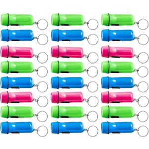 Kicko Mini Flashlight Keychain, 2 Inch - 24 Pack Assorted Colors, Green, Light Blue and Pink - Batteries Included - for Kids, Party Favors, Goody Bag Fillers, Prizes, Pocket Size, Chain for Key