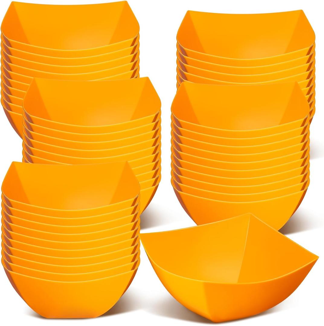Tanlade 50 Pcs Square Plastic Serving Bowls Disposable Snack Salad Bowl Small Party Candy Bar Containers Taco Bar Serving Dishes for Buffet Chips Fruit (8 oz,Orange)