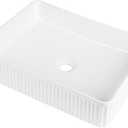 Rectangular Vessel Sink 20 Inch Above Counter - White Ceramic Rectangle Countertop Bathroom Sink, 20" x 13.5" Modern Vanity Art Basin Porcelain Hand Was