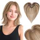 Hairro Human Hair Toppers For Women Wispy Thin Short Wiglet Hairpieces Natural No Bang Middle Part Side Bangs Hair Clip 14.5g #4P27 Medium Brown Mix Dark Blonde
