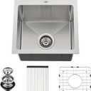 EcoChannels Drop In Kitchen Sink, 15 x 15 x 10 Inch 16 Gauge Single Bowl Topmount Wet Bar Sink T-304 Stainless Steel RV Kitchen Sinks