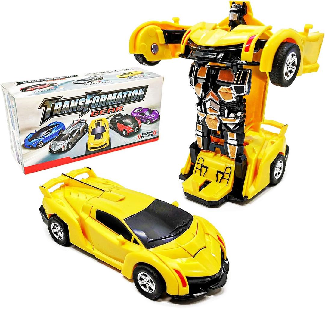 Present for for 3-6 Year Old Boys, Transforming Toys Cars for 3-8 Year Old Boy, Friction Powered Car Truck Toys for Boys Girls Toddler Aged 3, 4, 5 Year Old Present for Kids Christmas. (Yellow)