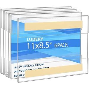 Ludery Acrylic Sign Holder 8.5 x 11 Inches Horizontal,Clear Plastic Wall Wall Frame Poster Paper Holder with Double Sided Tape for Office, Home, Store, Restaurant-No Drilling (6 Pack)