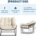 Papasan Rocking Chair with Cushion Set, Indoor Outdoor All-Weather Wicker Rattan Lounge Recliner, 450 lbs Heavy Duty Patio Egg Chair for Living Room Balcony Porch Garden,Beige
