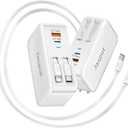 4 in 1 Retractable Wall Charger with Dual Cables,40W Retractable Phone Charger Wall Plug with Dual USB Ports,20W USB C Chargers Block Fast Charging for iPhone 17 16 15 14 13,LG, Galaxy S24 23,Pixel (White)
