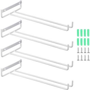 uxcell 4Pcs Wine Glass Rack, 10.43 Inch Iron Wine Glasses Rack Under Cabinet Stemware Rack - Wall Mountable Wine Glass Holder Storage Hanger for Bars Coffee Restaurants Kitchens, Silver