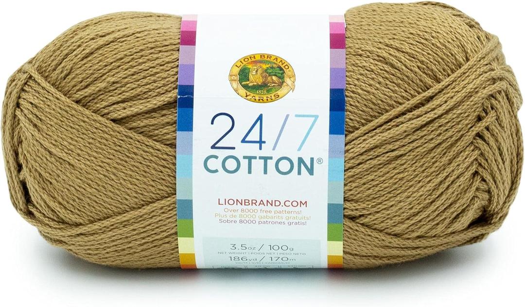 Lion Brand Yarn Lightweight 24/7 Cotton Yarn for Knitting, Crocheting, and Crafts, Hay Bale, 1 Pack