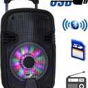 beFree Sound 8 Inch 400 Watts Bluetooth Portable Party Speaker with USB, SD Input and Reactive Lights, Black