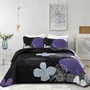 Purple Floral Quilt Set Queen Size - 3 Pieces Purple Flower Pattern Coverlet Set, Soft Microfiber Lightweight Quilted Bedspread for All Season with 2 Pillowcases All Seasons Bed Cover Set 96"x90"