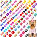100pcs Dog Hair Bows, Small Puppy Grooming Bows with Rubber Bands - Mix Dainty Handmade Hair Accessories for Pet Yorkie and Tiny Dogs