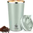 Hwawhin 17oz Insulated Travel Coffee Mug with Flip Lid  Leakproof Stainless Steel Insulated Coffee Tumblers, Reusable Coffee Cup for Hot & Cold Drinks, Perfect for Camping & On-the-Go (Agave Green)