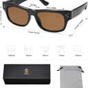 SOJOS Retro Rectangle Polarized Sunglasses for Women Men Vintage Shades UV400 Protection Sunnies SJ2338 (Black/Brown)