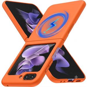 Magnetic for Galaxy Z Flip 5 Case, Compatible with Wireless Charging, Slim Anti-Yellow Matte Hard PC Protective Cute Case for Galaxy Z Flip 5, Orange