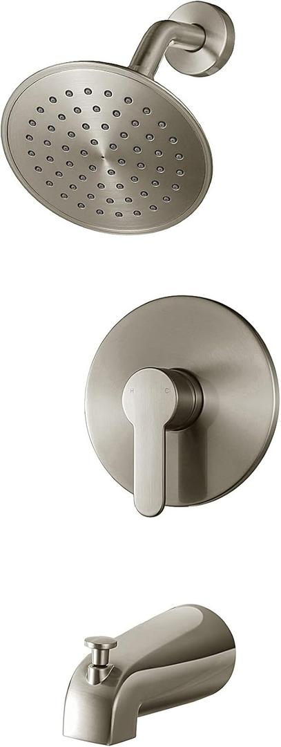 Tub Shower Faucet Set with Valve, WRISIN Shower Faucets Sets Complete Brushed Nickel with 6 Inch High-Pressure Rian Showerhead