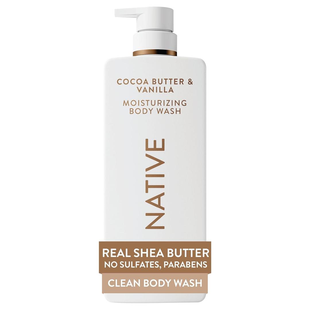 Native Moisturizing Body Wash, Cocoa Butter & Vanilla, 24-Hour Hydration for Dry Skin, Made with Real Shea Butter, Sulfate & Paraben Free, 22 oz