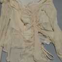 Women's Plus Size Sheer Mesh Off Shoulder Tops Long Sleeve Drawstring Asymmetrical Hem Ruched T Shirt (5X-Large Plus)