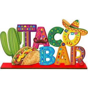 Cinco De Mayo Decorations Wooden Table Centerpiece 11.8 x 6.6 Inches Taco Bar Decorations Cactus Sombrero Taco Bar Tabletop Tiered Tray Decor for Mexican Fiesta Party Decor Supplies