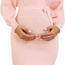 Ecavus Women's Maternity Sweater Dress Wrap V-Neck Maternity Dress for Photoshoot Baby Shower Pregnancy Outfits (Medium, Light Pink)