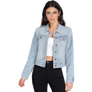 Hybrid & Company Women's Long Sleeve Denim Jackets Basic Button Down Jean Jacket with Pockets (Small, Jk22888-bleach)