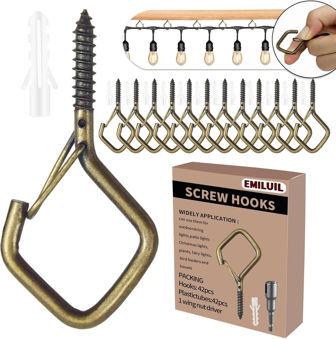42 PCS Metal Bronze Eye Screw Hooks for Hanging Heavy Duty.Windproof Ceiling Hooks for Hanging Plants,Cup,Wind Chime,Bird Feeders,Christmas String Lights at Indoor&Outdoor 2.2 Inch