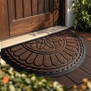 Mibao Front Door Mat Indoor Outdoor Entrance, Semicircular Entrance Mat, Half Round Waterproo Non-Slip Durable Rubber Door Mats, Low Profile Heavy Duty Doormat for Garage, Patio, 30" x 18", Coffee