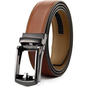 CHAOREN Ratchet Boys Belt, Kids Dress Leather Belt with Click Closure, Adjustable for Casual and Formal Wear (Large / Fit Waist 28"-32", Tan)