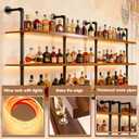 VITNSVILE Wall Mounted Wine Rack with LED Light, 4 Tiers Large Wine Rack with Wine Glass Holder. lron & Wood Liquor Bottles Floating Shelves Display Storage for Bar, Kitchen, Cafe (Walnut, 80cm/32in)