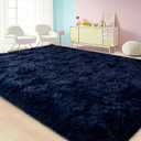 Large Area Rugs for Living Room Bedroom, 8x10 Feet Navy Blue Fluffy Shag Rugs, Ultra Soft Shaggy Plush Fuzzy Modern Indoor Throw Floor Carpet for Girls Boys Dorm Nursery Home Decor Aesthetic