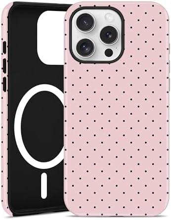 Jusy Compatible with MagSafe Polka Dot Case for iPhone 16 Pro Max, Cute Aesthetic Polka Dots Magnetic Phone Case, Soft TPU and Hard PC Protective Phone Cover for Women Girls（Matte） - Pink