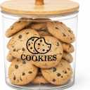 Cookie Jars with Wooden Lids Airtight, 2L Plastic Cookie Tin, Wide Mouth Candy Jar, Kitchen Counter Food Storage Container, Cute Jar for Gift Giving, BPA-Free, Round, Clear
