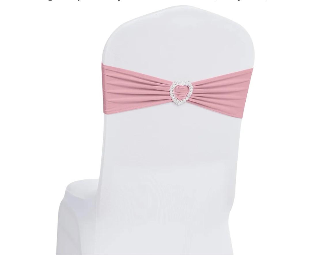 Howhic Pack of 60 Spandex Chair Sashes Bows Stretch Chair Cover Band with Buckle Slider Universal Elastic Chair Ties for Wedding Banquet Party Event Decoration (Pink)