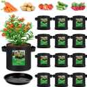 12 Sets 5 Gallon Grow Bags with Plant Saucers, Durable Fabric Plant Pots with Handles, Aeration Drainage Planter Bags for Planter, Reusable Garden Bags Drip Trays Set for Indoor Outdoor
