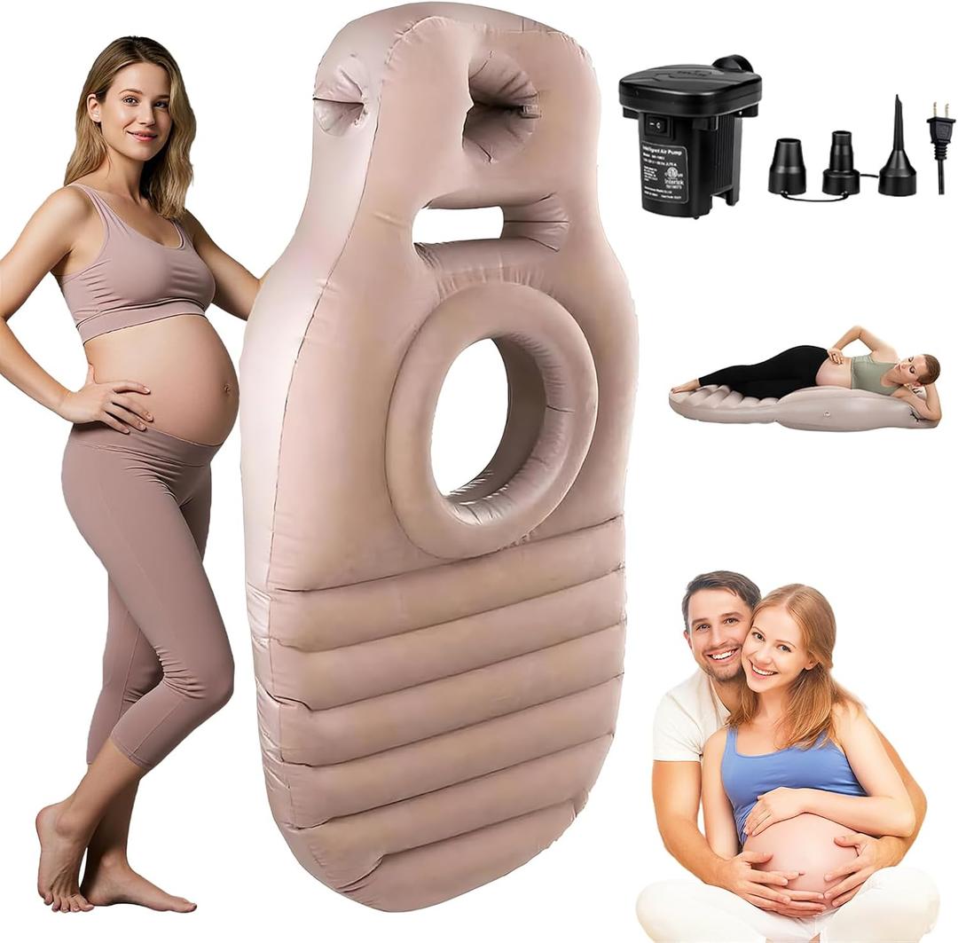 Inflatable Pregnancy Sleep Pillow: for Stomach Sleeping Full Body Mattress with Belly Hole Maternity Airbed for Pregnant Women Pregnancy Rest,Back & Hip Pressure Relief (Khaki)