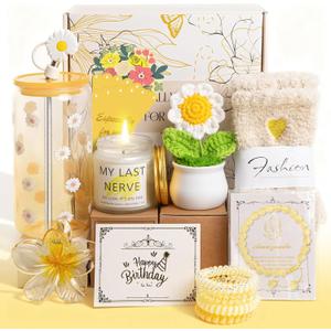Birthday Gifts for Women, Teen Girls, Her, Unique Happy Birthday Gift Baskets for Best Friend Sister Daughter, Women Christmas Gifts Box for Girls Wife Girlfriends, 14pcs Cute Daisy Gift Set(Yellow)